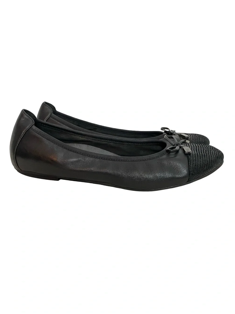 Vionic Minna Ballet Flats Shoes Womens Size 10 Black Bow Toe Cap Slides
